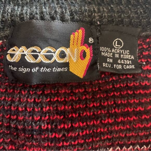 Vintage Plaid Cardigan Large Jacquard Knit VNeck 80s Sasson - Picture 10 of 15